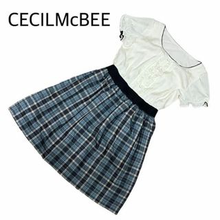 セシルマクビー(CECIL McBEE)のセシルマクビー　袖パフスリーブ　チェックスカート　ワンピース(ミニワンピース)