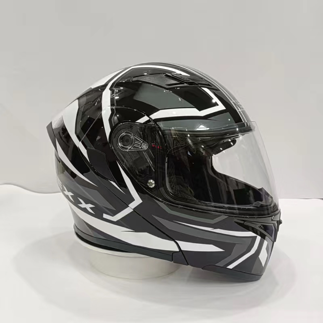 システムヘルメットフルフェイスヘルメット　ダブルレンズ バイクヘルメット黒白のサムネイル