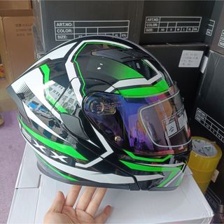 人気商品ダブルレンズシステムヘルメットグリーン色ヘルメット男女兼用M〜XXL新品(ヘルメット/シールド)