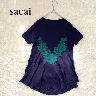 sacai　サイズ１　 異素材トップス　バック刺繍　サカイ