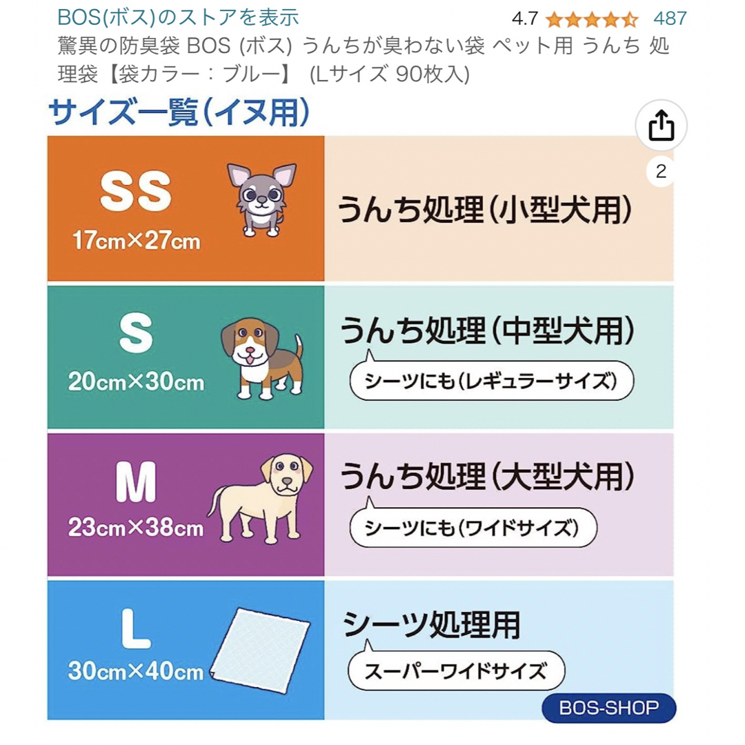 驚異の防臭袋 BOS (ボス) うんちが臭わない袋 犬用 Lサイズ 90枚入3箱 その他のペット用品(犬)の商品写真