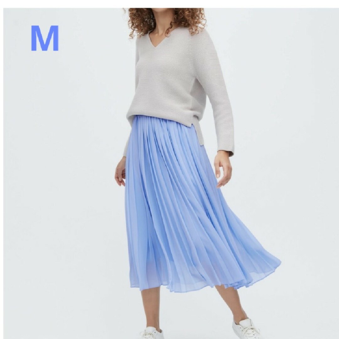 UNIQLO シフォンプリーツスカート ブルー M | フリマアプリ ラクマ