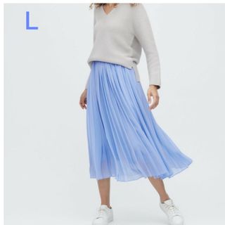 ユニクロ(UNIQLO)のUNIQLO シフォンプリーツスカート ブルー Ｌ(ロングスカート)