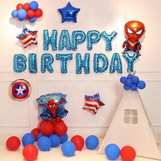スパイダーマン誕生日飾り男の子happy birthdayバースデー風船バルーン(その他)
