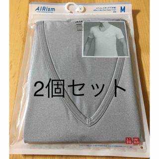 ユニクロ(UNIQLO)の☆新品未使用☆ ユニクロエアリズムvネックT半袖ライトグレー　　　m(Tシャツ/カットソー(半袖/袖なし))