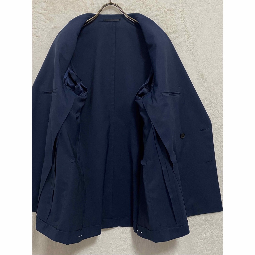 新品】春夏物 インポート生地使用 メンズ ダブル スーツ AB6 LL 紺無地-