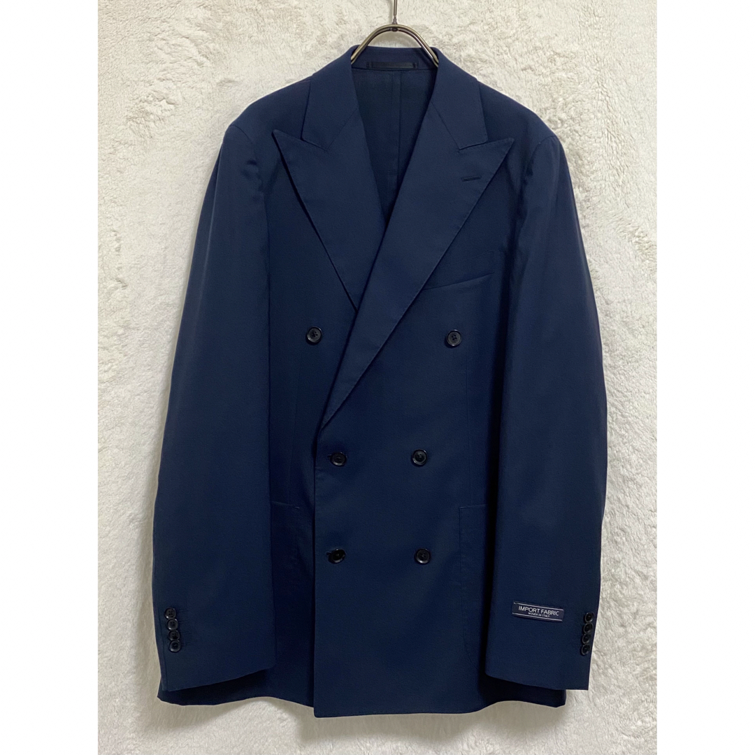 新品】春夏物 インポート生地使用 メンズ ダブル スーツ AB6 LL 紺無地-