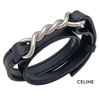 celine - 新品セリーヌCELINE2連 レザーブレスレット(バングル)黒