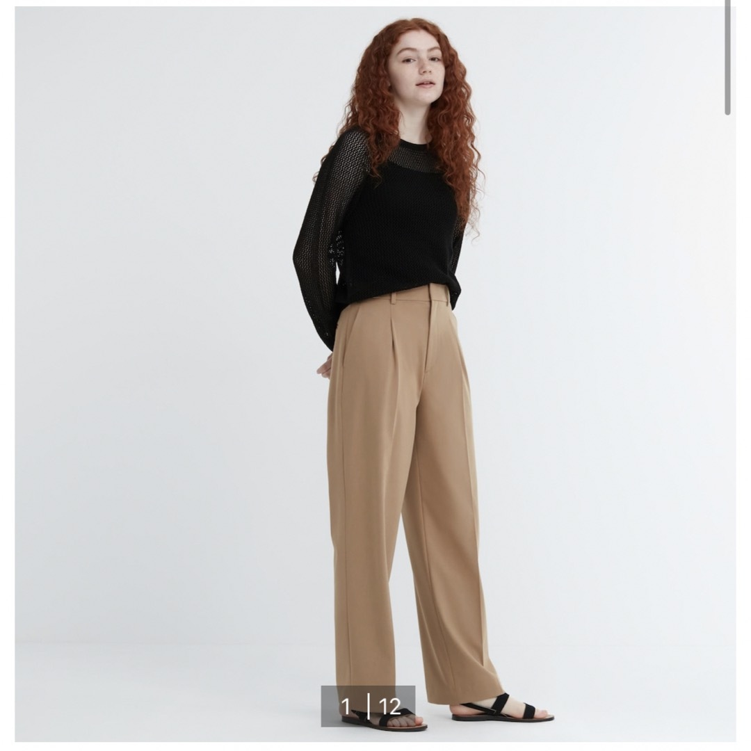 UNIQLOタックワイドパンツ丈長め M ベージュ | フリマアプリ ラクマ