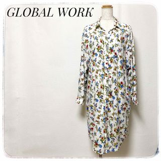 グローバルワーク(GLOBAL WORK)のGLOBAL WORKグローバルワーク✨ブラウス 花柄 ロング丈ホワイト(シャツ/ブラウス(長袖/七分))