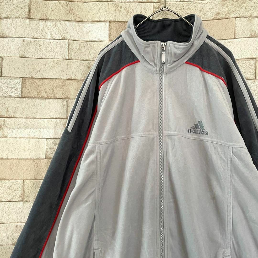 adidas アディダス ジャージ ベロア 両面刺繍ロゴ グレー 2XL ジャージ