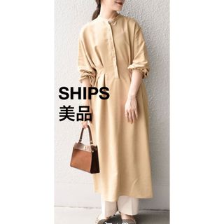 シップス(SHIPS)のSHIPS 〈手洗い可能〉フェイクスエードワンピース  長袖ワンピース　美品(ロングワンピース/マキシワンピース)