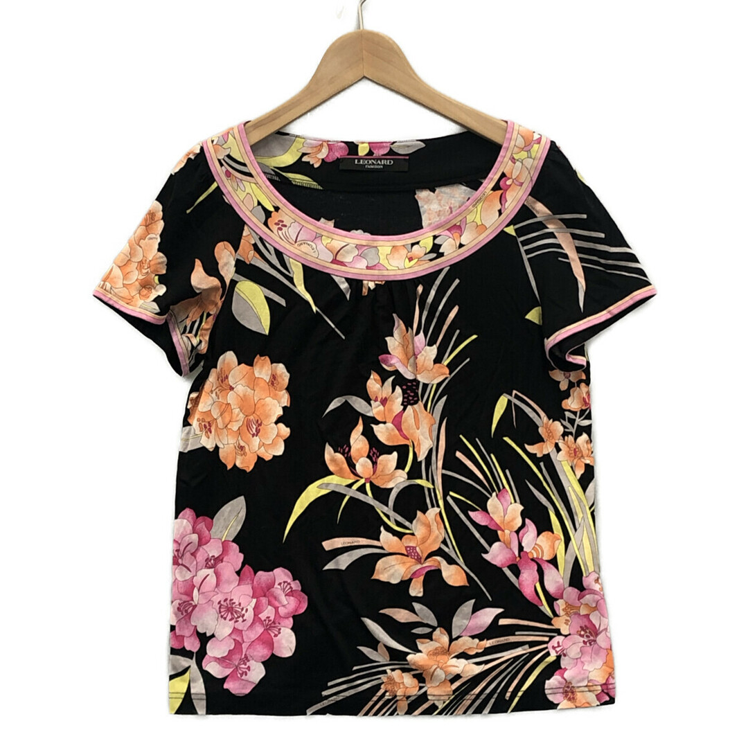 美品 レオナール ハーフジップ 花柄 鳥 ボタニカル 半袖シャツ サイズ40