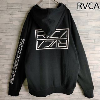 ルーカ(RVCA)の【ビッグロゴ】ルーカ☆バックプリントパーカー　袖ロゴ　ワンポイント　BLACK(パーカー)