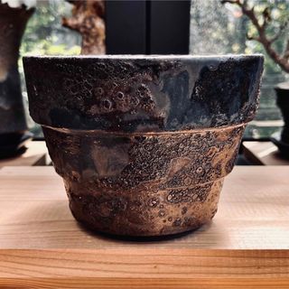 【美品】 中川智治 作家鉢 植木鉢 発泡鉢 クレーターポット 大鉢(その他)