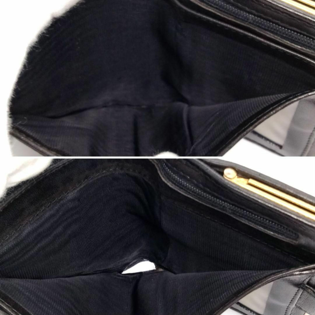 美品 バリー マトラッセ ラムスキンレザー がま口 二つ折り財布 ブラック黒