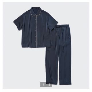 ユニクロ(UNIQLO)のユニクロ サテンパジャマ M ネイビー(パジャマ)