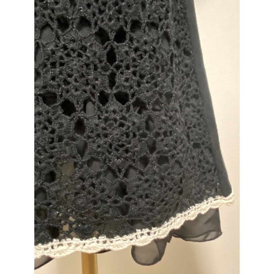 ブラック　かぎ針編み　ワンピース レディースのワンピース(ひざ丈ワンピース)の商品写真