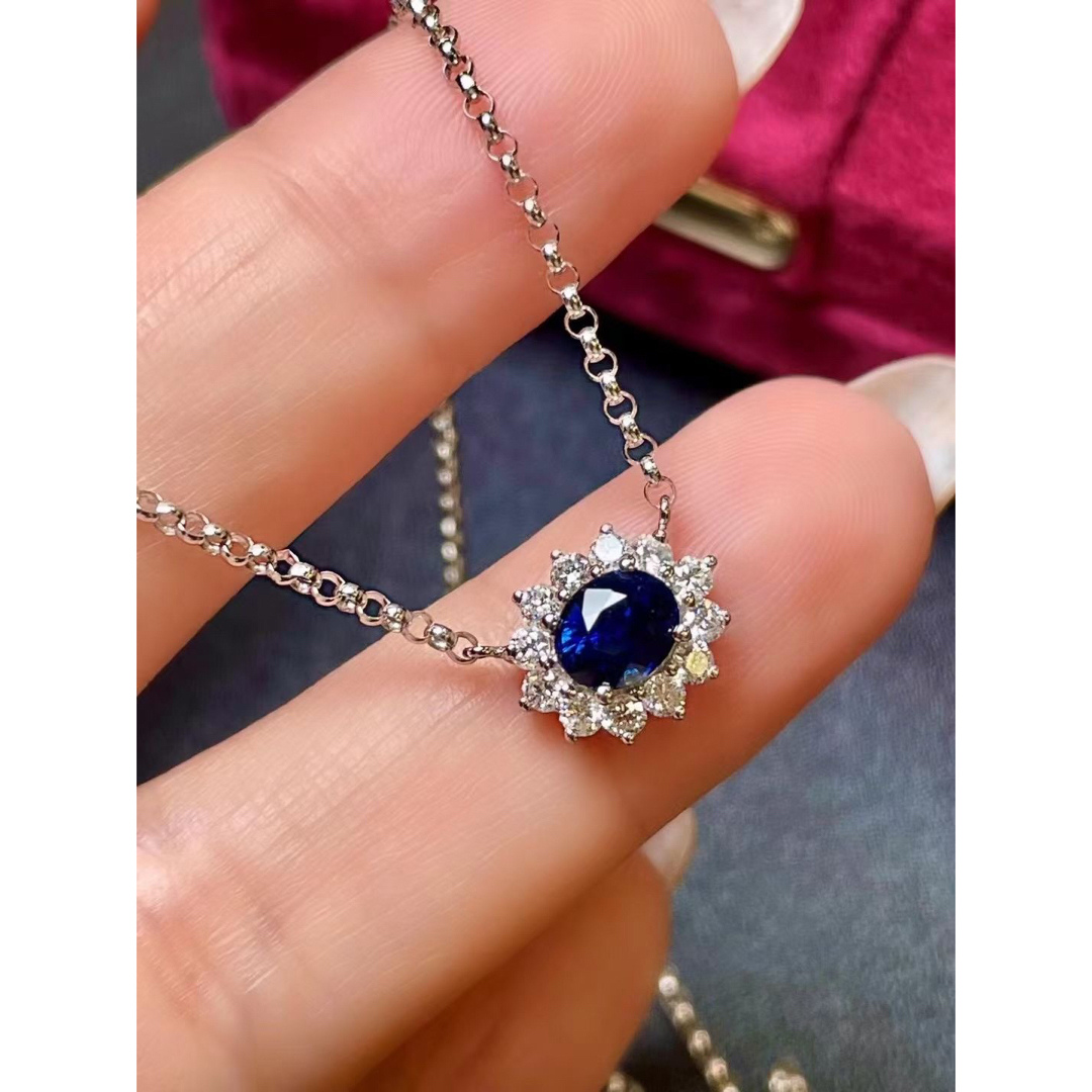 天然 ブルーサファイア ダイヤ ネックレス2.18ct k18¥