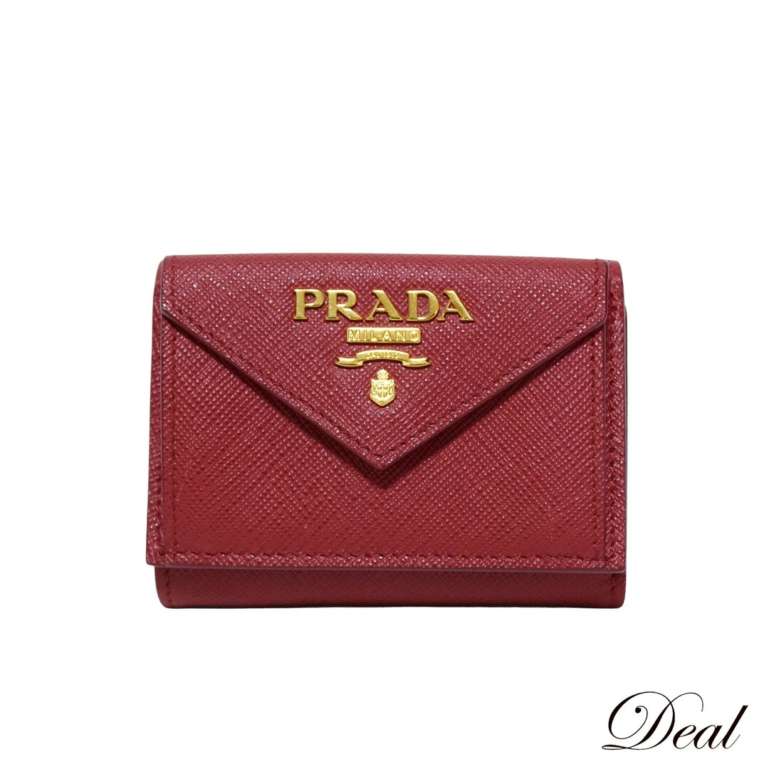 美品 PRADA プラダ  サフィアーノ コンパクトウォレット  1MH021  赤  レディース 三つ折り財布