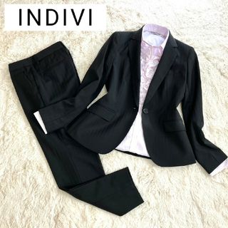 ☆INDIVI☆インディヴィ パンツスーツセットアップ シャドーストライプ ...