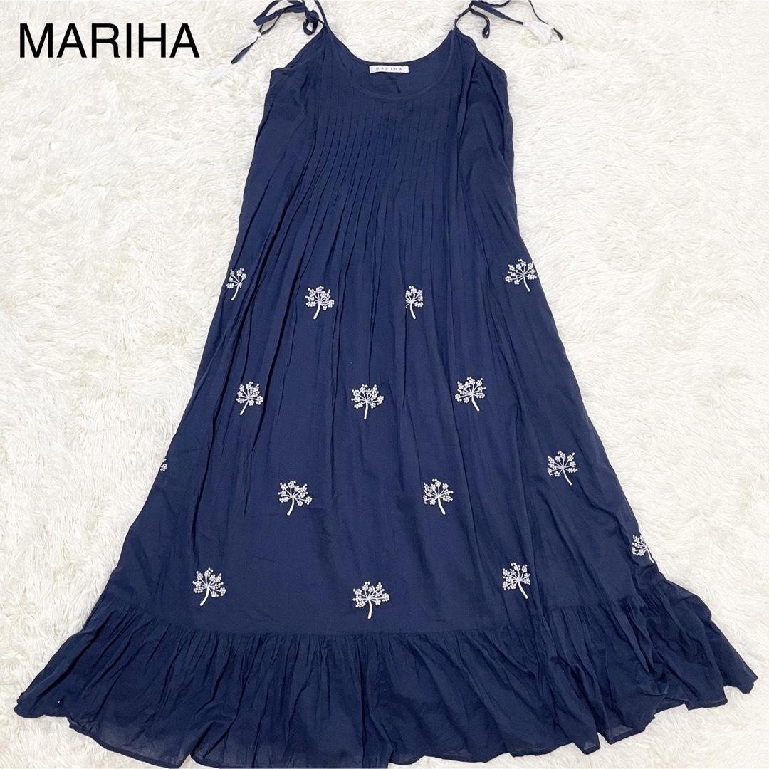 MARIHA【夏の散歩のドレス 美品】キャミソールワンピース 紺 花柄 FREE