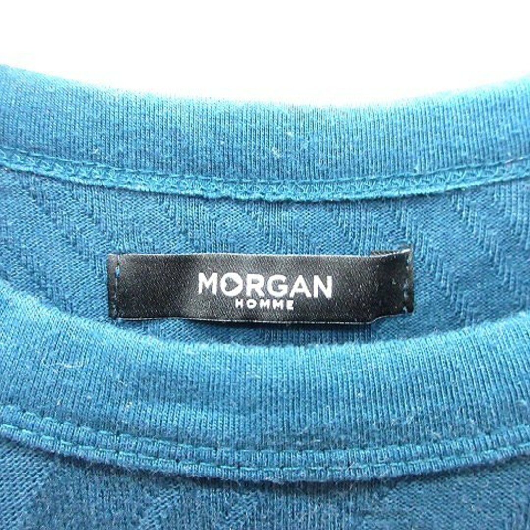 MORGAN HOMME(モルガンオム)のモルガンオム カットソー Tシャツ  クルーネック ストライプ 半袖 S 青 メンズのトップス(Tシャツ/カットソー(半袖/袖なし))の商品写真