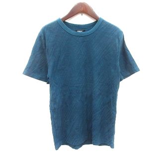 モルガンオム(MORGAN HOMME)のモルガンオム カットソー Tシャツ  クルーネック ストライプ 半袖 S 青(Tシャツ/カットソー(半袖/袖なし))