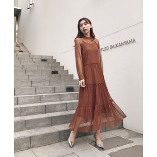 アメリヴィンテージ(Ameri VINTAGE)のアメリヴィンテージ ワンピース SHIRRING SHEER DRESS(ロングワンピース/マキシワンピース)