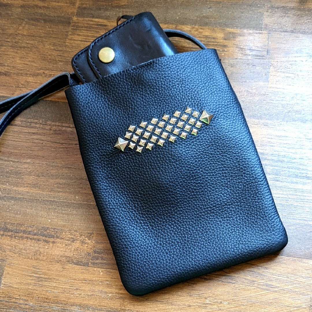 ハンドメイドスマホショルダーシボ革 ミリタリー
