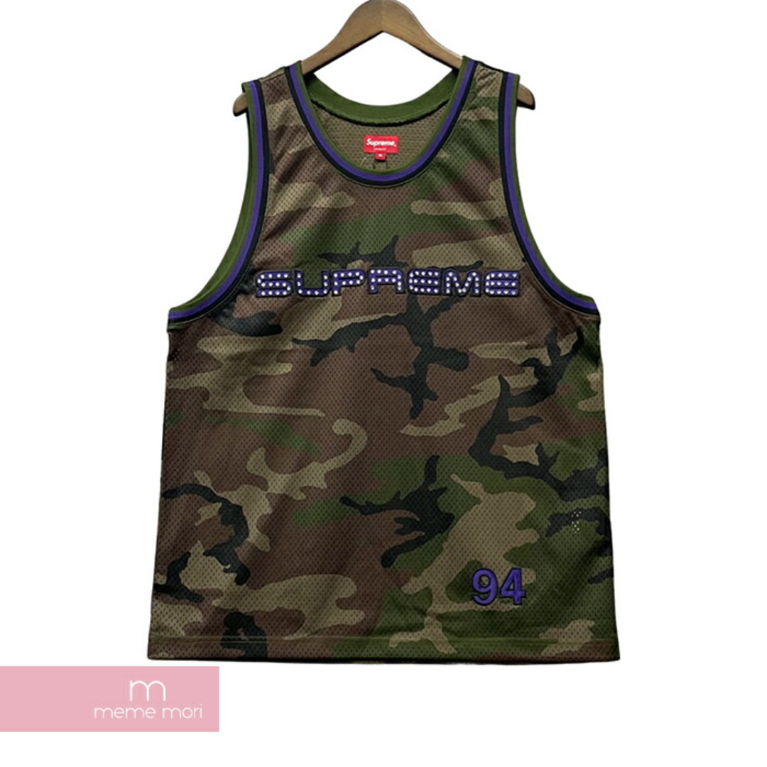 Supreme 2019SS Rhinestone Basketball Jersey Woodland Camo シュプリーム ラインストーンバスケットボールジャージー ウッドランドカモ メッシュタンクトップ ロゴパッチ ナンバリング 迷彩 カーキオリーブ サイズM【230621】【新古品】【me04】のサムネイル