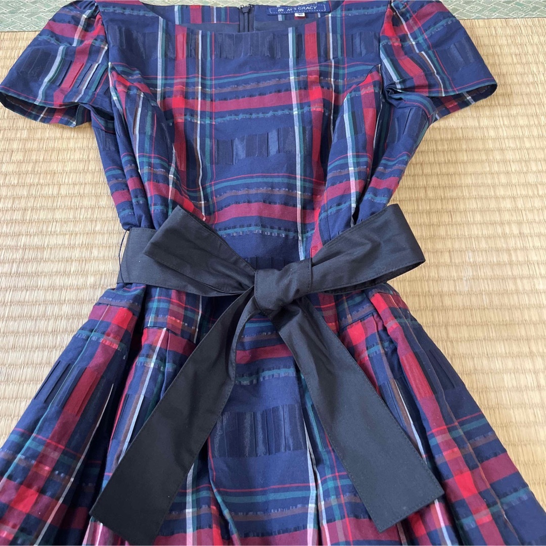 美品‼︎ M´S GRACY エムズグレーシーワンピース リボン付き チェック 美品‼︎ M´S GRACY エムズグレーシーワンピース リボン付き チェック
