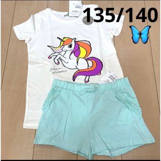 エイチアンドエム(H&M)のH&M リバーシブルスパンコール半袖Tシャツ & ショートパンツ　130 140(Tシャツ/カットソー)