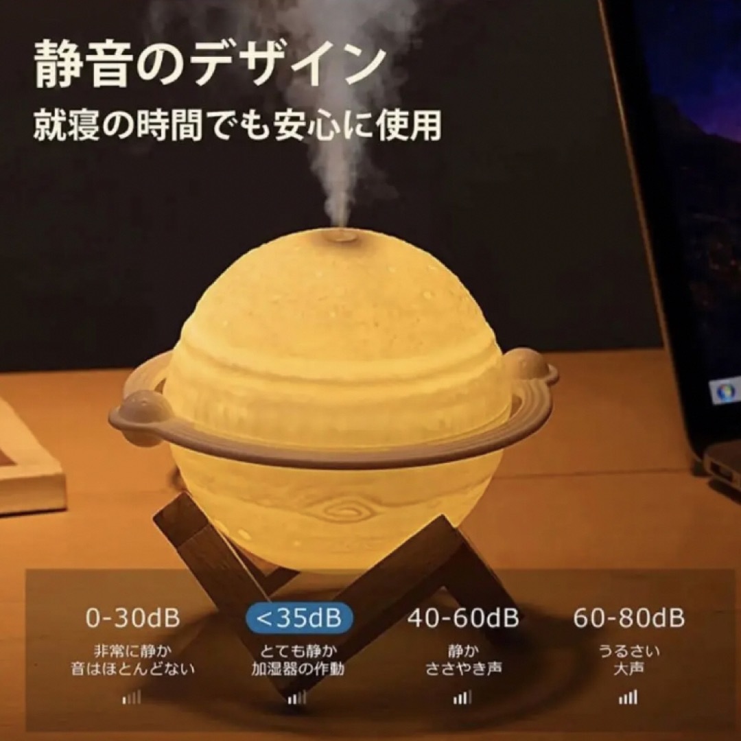 加湿器 卓上 静音加湿器 ナイトライト 1台3役 惑星加湿器 新品・未使用