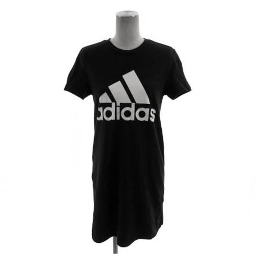 adidas(アディダス)のアディダス adidas Tシャツ ロング丈 半袖 ロゴプリント 黒 白 S レディースのトップス(Tシャツ(半袖/袖なし))の商品写真