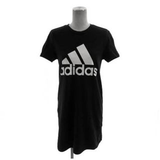 アディダス(adidas)のアディダス adidas Tシャツ ロング丈 半袖 ロゴプリント 黒 白 S(Tシャツ(半袖/袖なし))