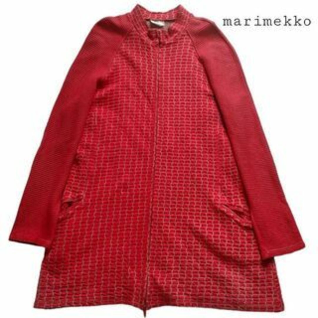 マリメッコ　marimekko　レッド　スタンドカラーロングコート