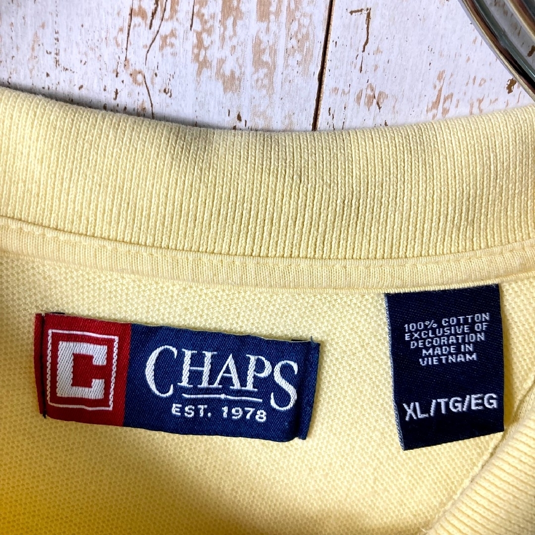 CHAPS(チャップス)のチャップス 刺繍 ワンポイント ポロシャツ イエロー XL アメリカ古着US古着 メンズのトップス(ポロシャツ)の商品写真