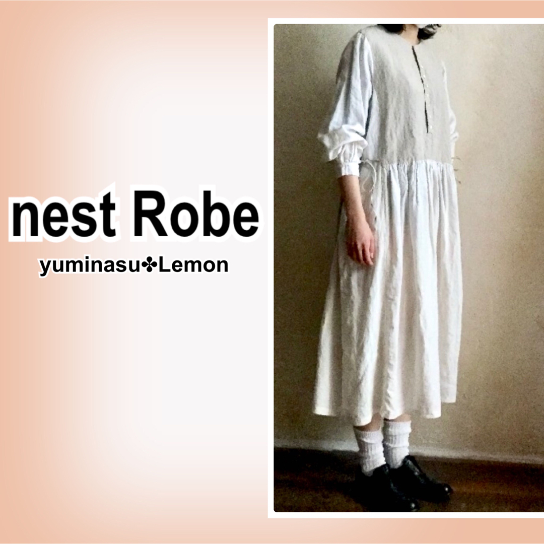 美品【ネストローブ】リネンブロッキング2ウェイワンピース