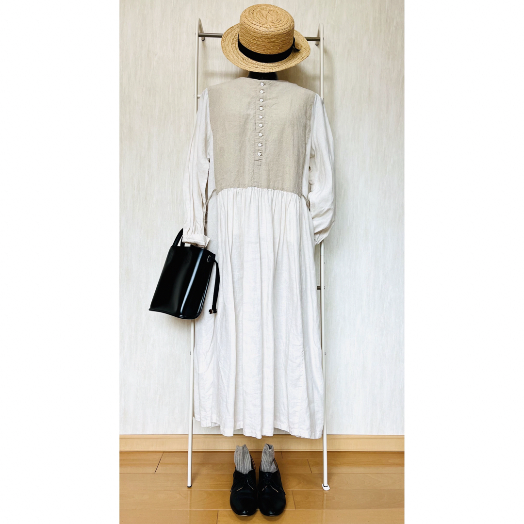 美品【ネストローブ】リネンブロッキング2ウェイワンピース