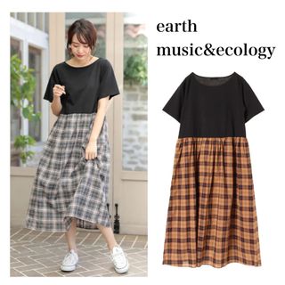 アースミュージックアンドエコロジー(earth music & ecology)の【美品】アースミュージックアンドエコロジー　カットドッキングワンピース(ロングワンピース/マキシワンピース)