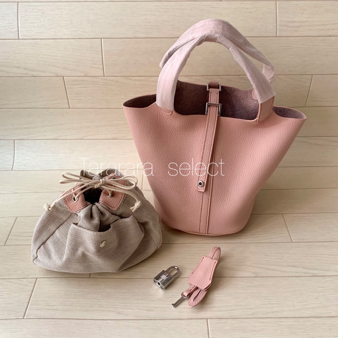 ●leather bucket bag ピンクS●本革 レディースのバッグ(トートバッグ)の商品写真