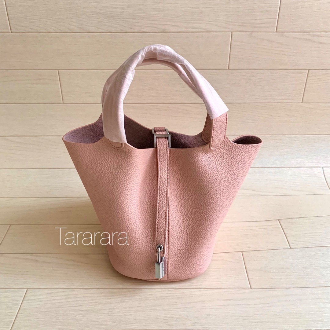 ●leather bucket bag ピンクS●本革 レディースのバッグ(トートバッグ)の商品写真
