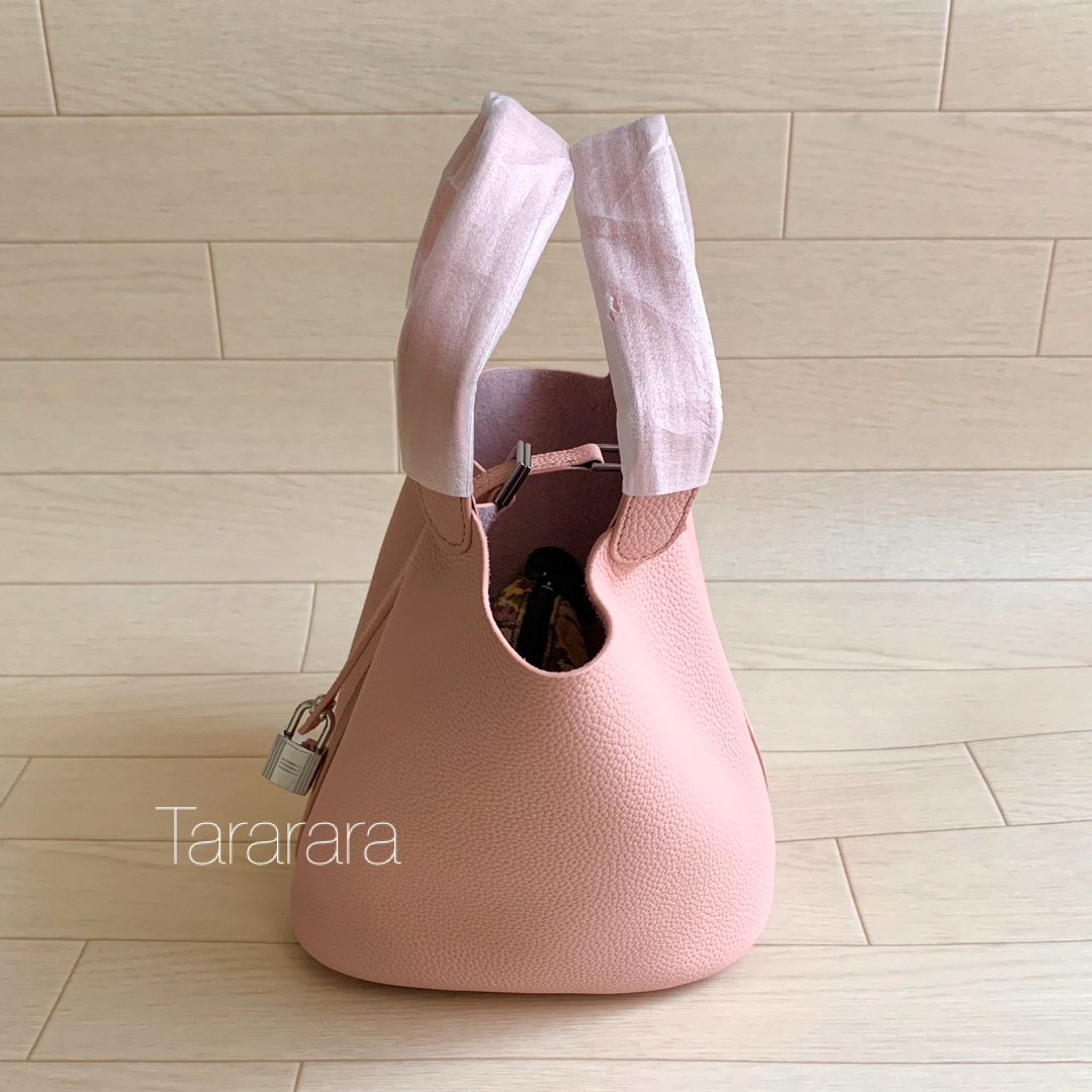 ●leather bucket bag ピンクS●本革 レディースのバッグ(トートバッグ)の商品写真