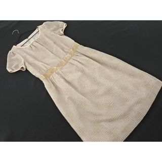 ニジュウサンク(23区)の23区 ドット ベロア ギャザー Aライン ワンピース size32/ベージュ ■◆ レディース(ミニワンピース)