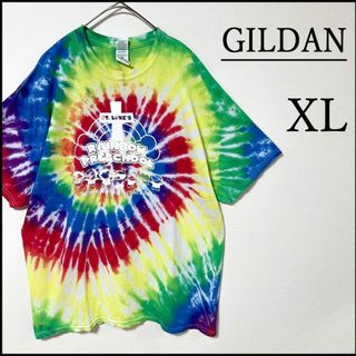 ギルタン(GILDAN)のメンズ服タイダイ染めプリント半袖TシャツXL 古着屋　柄物　アメリカ　カラフル(Tシャツ/カットソー(半袖/袖なし))