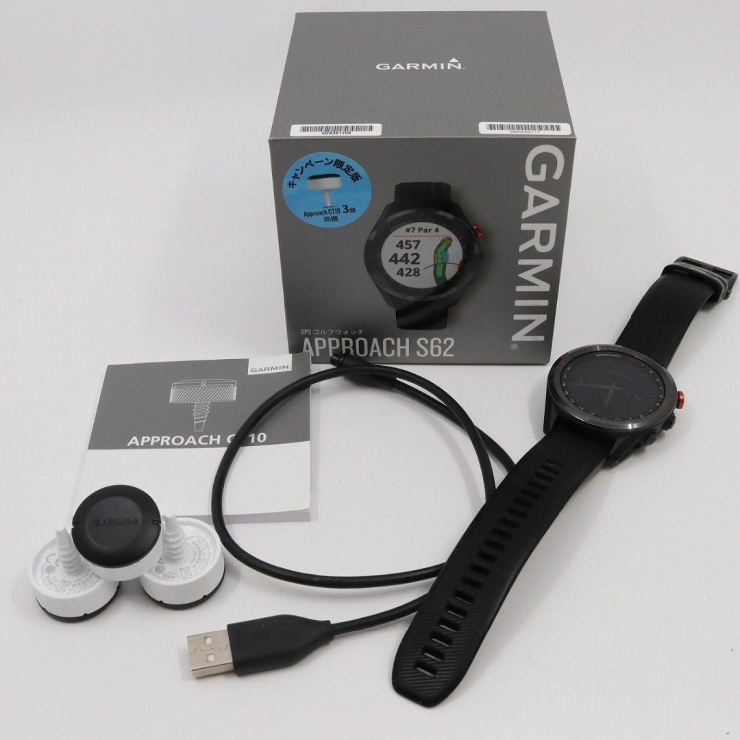 GARMIN(ガーミン)のGARMIN ガーミン Approach S62 ゴルフナビ スマートウォッチ 腕時計 ブラック Approch CT10 3個付 メンズの時計(腕時計(デジタル))の商品写真