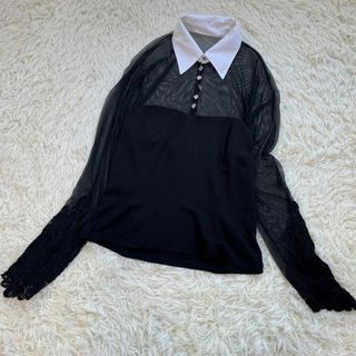 クリスチャンディオール(Christian Dior)の【美品】クリスチャンディオール　シャツ ブラウス　シースルー　ロゴ　クリスタル(シャツ/ブラウス(長袖/七分))