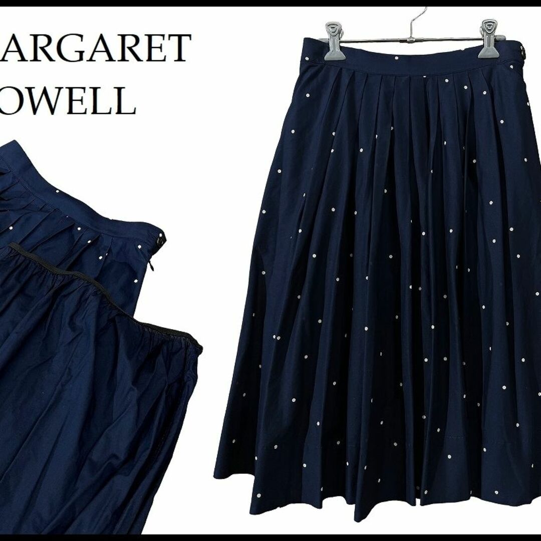 MARGARET HOWELL(マーガレットハウエル)のG① マーガレットハウエル 578-132401 水玉 プリーツ スカート M レディースのスカート(ひざ丈スカート)の商品写真