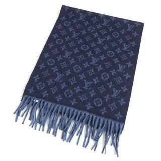 ルイヴィトン(LOUIS VUITTON)の極美品◆20年製 ルイヴィトン M70257 エシャルプモノグラム グラディエント カシミヤ×ウール フリンジマフラー ブルーマリーヌ 伊製 正規(マフラー)